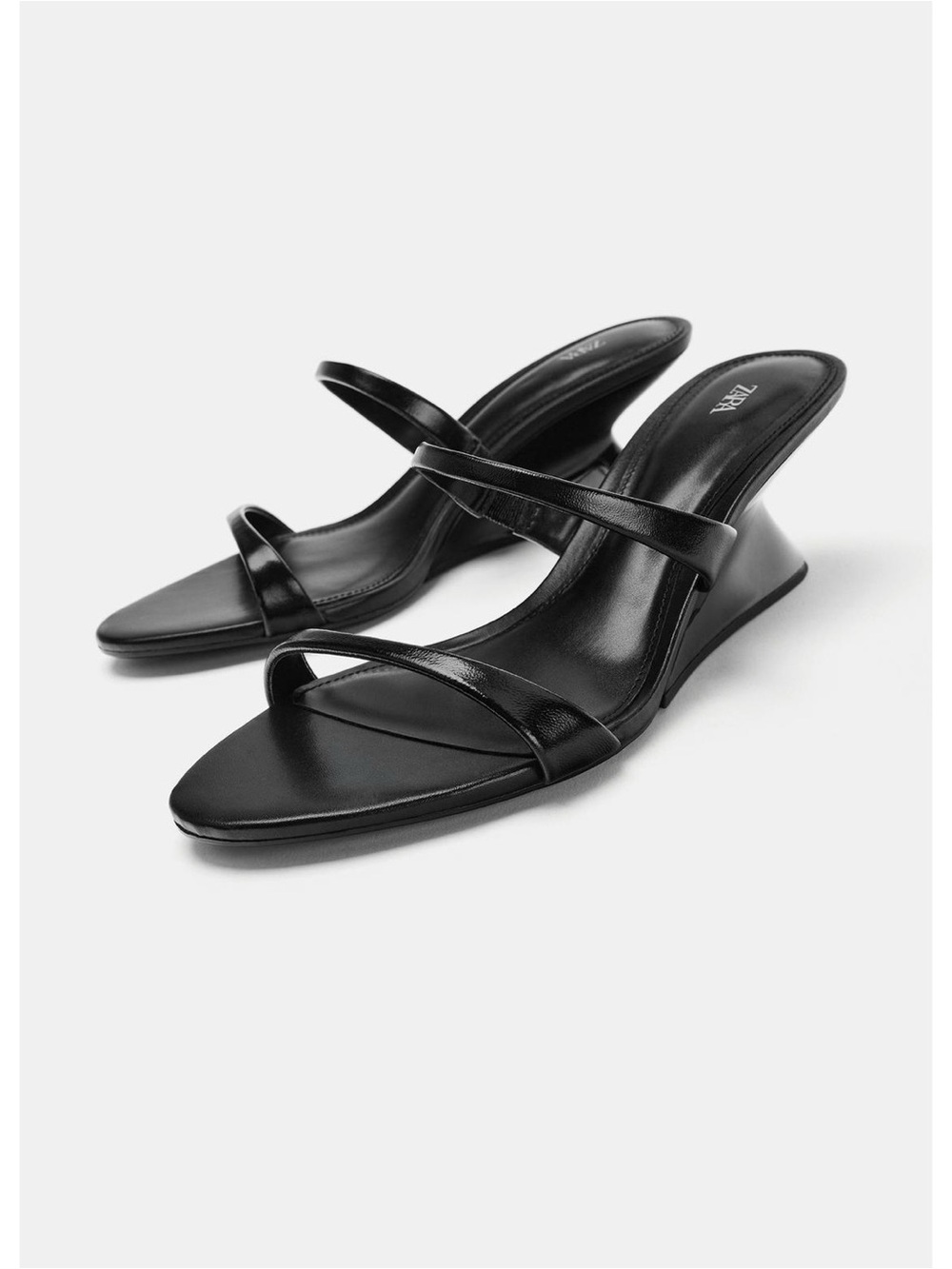 Zara Black Double-Strap Wedge Mules